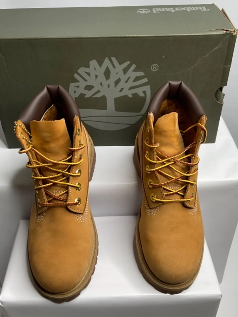 Junior Timberland Premium 6in waterproof Boot wheat NuBuck US 3 Youth